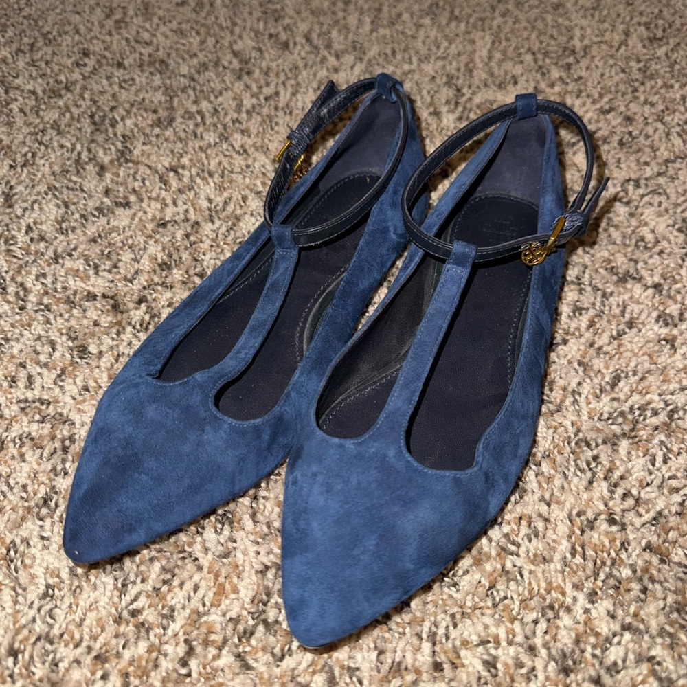 Tory Burch Navy Blue Suede Flats